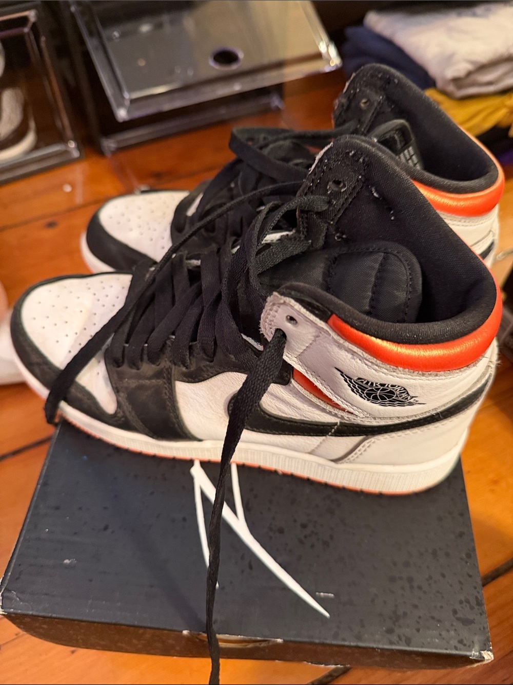 Jordan Men's High-Top Sneakers in White, Black & Orange